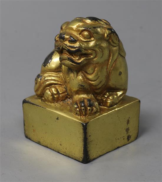A Chinese gilt bronze lion-dog seal